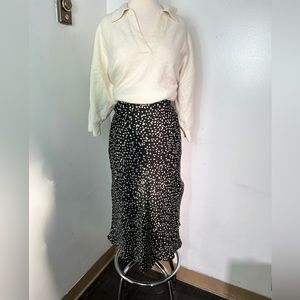 Women’s Nasty Gal Polka Dot Metallic Gold Midi Skirt M Navy Blue